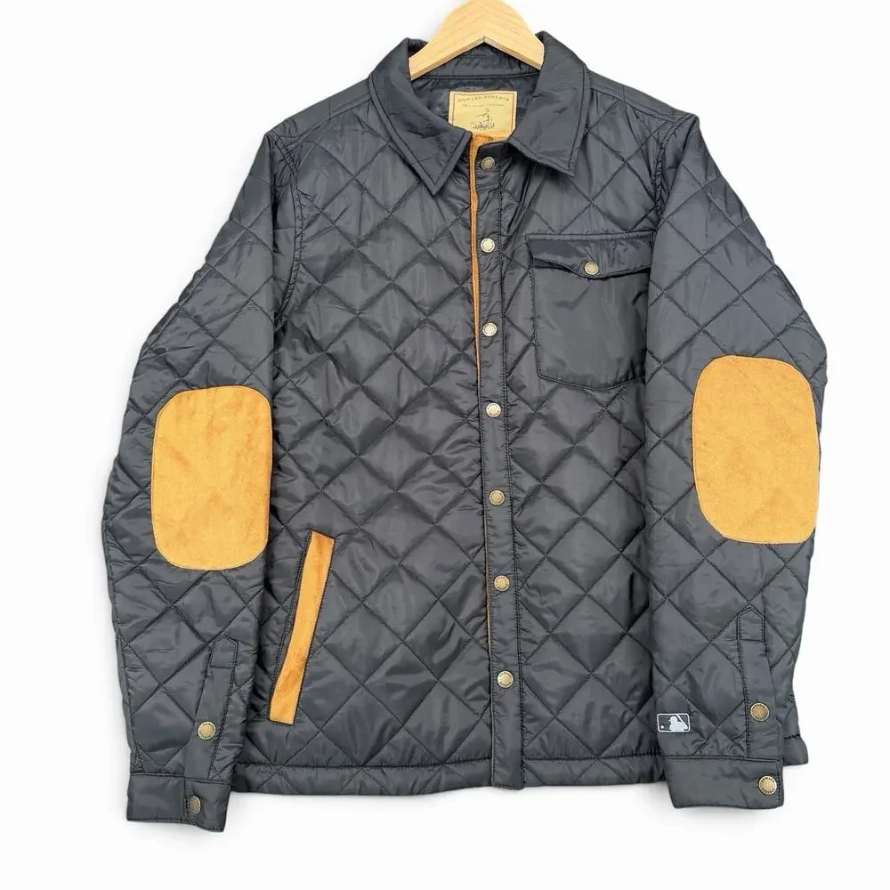 Onward Reserve Mens Sz M Quilted Jacket Braswell Elbow Patch Black Tan